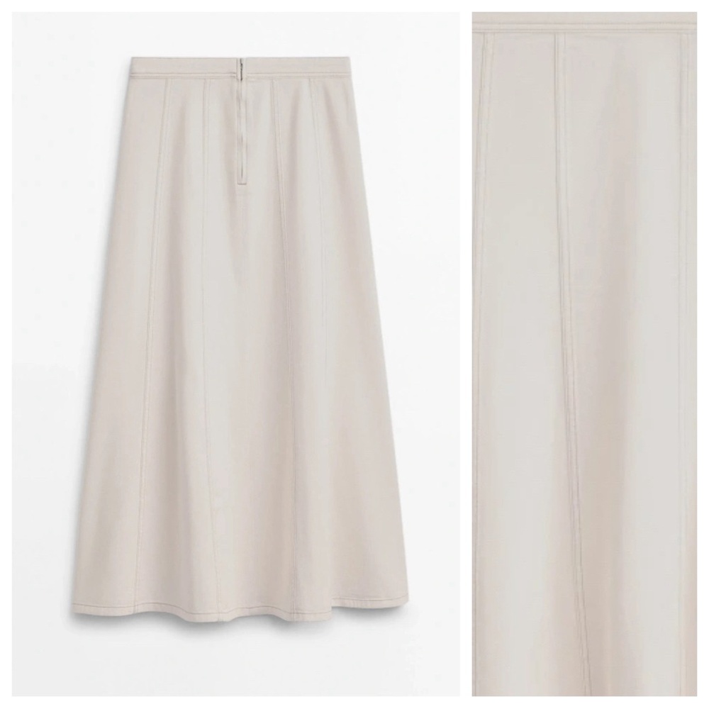 NWT. Massimo Dutti Off White Denim High Waisted Panel Midi Skirt. Size 2, 4. - Picture 6 of 11